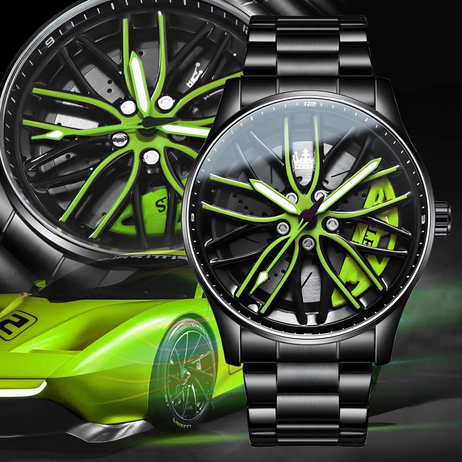 Cool and Cool Fashion Stainless Steel Men'S Quartz Wristwatch Dial Sport Car Rim Wheel Hub Watch Business Luxury Wrist Watches